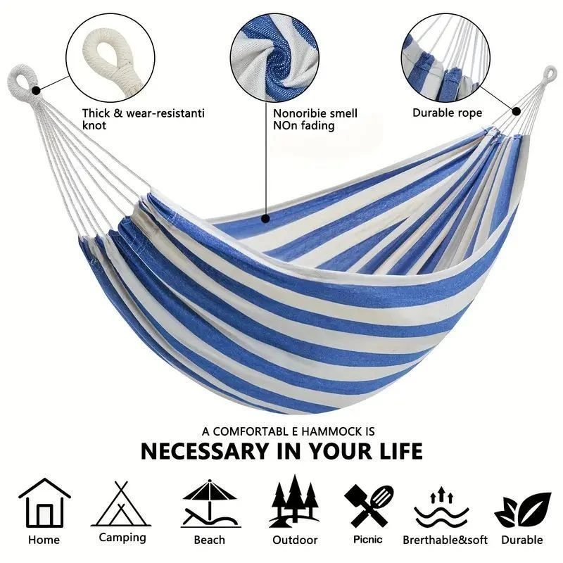 Outdoor Camping Hammock - Kanvas Ahşap Çubuksuz Hamak Açık Hava