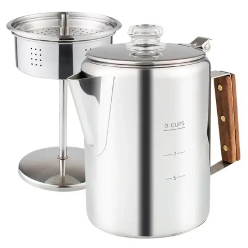 Camp Percolator Coffee - Paslanmaz Çelik Kamp Kahve Demliği Ahşap